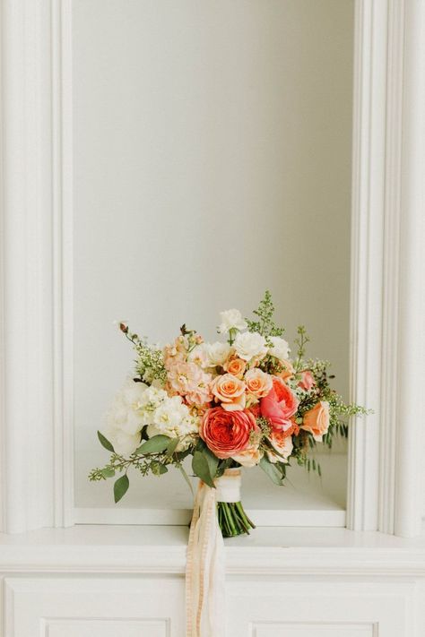 Citrus colored bridal bouquet | Michele M. Waite Citrus Wedding Bouquet, Orange Bouquet Wedding, Coral Wedding Bouquet, Coral Bouquet, Orchid Bouquet Wedding, Orange Bouquets, Citrus Wedding, Tropical Wedding Flowers, Rustic Wedding Diy