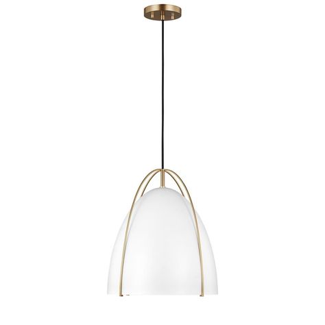 Add function and style to your home with Sea Gull Lighting Norman 1-Light Satin Bronze Modern Industrial Pendant with White Metal Shade and Dimmable LED Bulb. Pendent Lights, Metal Pendants, Dome Pendant Lighting, Sea Gull Lighting, Sea Gull, Generation Lighting, Modern Fan, Industrial Pendant, Modern Lamp