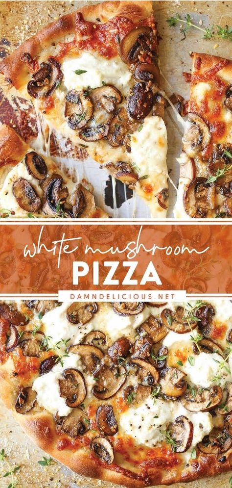 WHITE MUSHROOM PIZZA Pizza Oven Recipes, White Pizza Recipes, Healthy Pizza Recipes, Pizza Roll, White Mushroom, Pizza Fatta In Casa, Mushroom Pizza, Easy Homemade Pizza, Pizza Recipes Easy