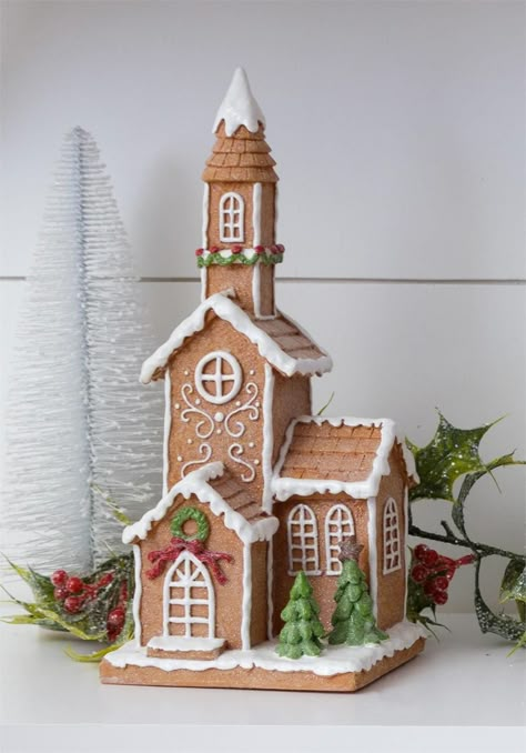 7RS933 | Gingerbread Church Gingerbread Church, Trim Windows, Holiday Fruit, Gingerbread Ideas, Gingerbread House Ideas, Gingerbread Christmas Decor, Gingerbread House Decorations, Cookie House, White Icing