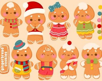 Cute Printable Gingerbread Cookies Clipart / Commercial Use/ - Etsy Kawaii Gingerbread, Kawaii Cookies, Sticker Clipart, Cookie Clipart, Kawaii Clipart, Gingerbread Crafts, Cute Cookies, Christmas Drawing, Cookie Art