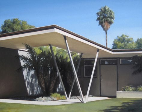 Mid Century Carport Ideas, Car Port Mid Century, Mid Century Modern Garage Addition, Palm Springs House Exterior Mid Century, Retro House Exterior Midcentury Modern, Mid Century Carport, Modern Carport, Midcentury Architecture, Mid Century Modern Exterior