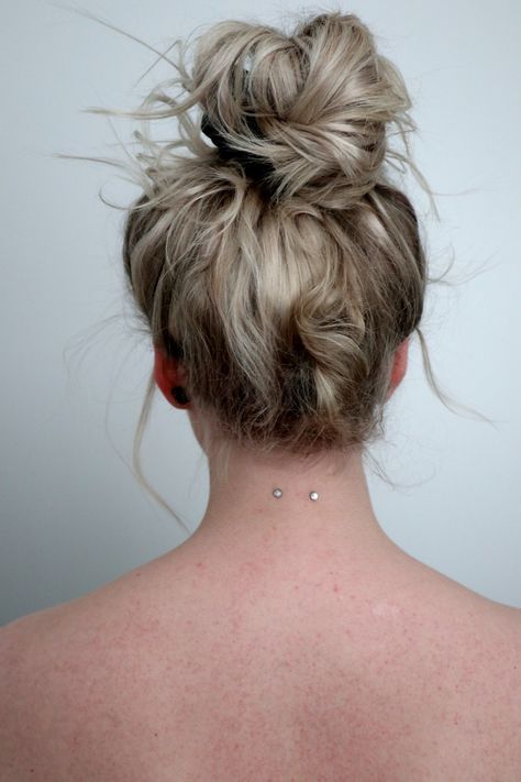 Back Neck Piercing, Back Of Neck Dermal Piercing, Face Dermal Piercing, Nape Piercing, Face Dermal, Dr Claims, Neck Piercing, Dermal Piercings, Dermal Anchor