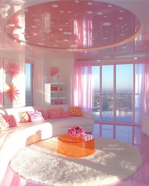 POV: This is Your Pink and Orange Dream Apartment from the 2000s! 🧡💖🏠 [AI] 🛍️ Shop posters at damidreamscapes.etsy.com Custom poster designs are available through commissions on Etsy. #y2k #apartment #2000snostalgia #pinkaesthetic #orangeaesthetic #genz #millennials #dreamroom #y2kvibes #colorfulhome #interiordesign #2000sthrowback #pinkdecor #orangedecor #roominspo #teenroomdeclr #y2knostalgia #vibrantinterior #homedecor #roomposter #decorinspo #aesthetic #dreambedroom #youthculture #200... Modern Pink Aesthetic, Early 2000s Apartment, Frutiger Aero Interior, Y2k House, Y2k Apartment, 2000s Room, Beautiful Dorm Room, Japanese Apartment, Dads Room