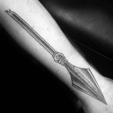 Spear And Shield Tattoo, Spear Tattoo Design, Spear Tattoo, Emblem Ideas, Forarm Tattoos, Nordic Tattoo, Leg Tattoo Men, Celtic Tattoos, Arrow Tattoos