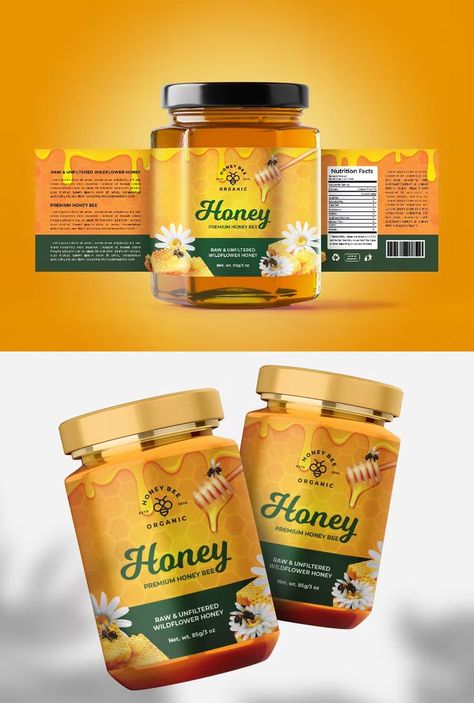 Honey Jar Lable Design Template AI, EPS Bee Honey Design, Honey Bee Labels, Honey Label Design, Honey Jar Labels, Chip Packaging, Honey Logo, Supplements Packaging, Honey Label, Honey Brand