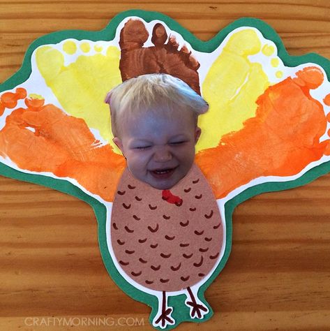 turkey face craft Thanksgiving Infant Art, Footprint Turkey, Turkey Crafts For Kids, Infant Room Ideas, Turkey Craft For Kids, Baby Christmas Crafts, Turkey Crafts Kids, Crafts Thanksgiving, Crafty Morning