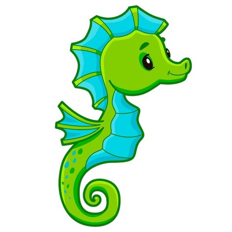 Seahorse Clipart, Sea Horses Illustration, Cartoon Sea Animals, Horse Cartoon, Clay Fish, Learning English For Kids, Fish Plate, All About Horses, Sea Horse