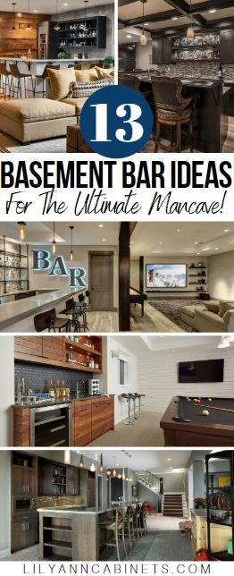 Designing a basement bar for your remodel is exciting! Choose the perfect layout, colors, furniture + decor for your renovation with these basement bar ideas.............................. on a budget \ diy \ ideas \ inspiration \ before and after \ small \ unfinished \ layout \ ceiling \ rustic \ cheap \ floor plans Basement Bar Ideas On A Budget, Small Basement Bar, Basement Update, Rustic Basement Bar, Bar Design Ideas, Cheap Floor, Basement Bar Design, Basement Bar Ideas, Lily Ann Cabinets