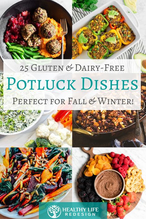 25 Gluten and Dairy-Free Potluck Dishes - Perfect for Fall & Winter Holiday Gatherings! Healthy Potluck Dishes, Breakfast Potluck Ideas, Gluten Free Potluck, Dairy Free Thanksgiving, Dairy Free Breakfast, Breakfast Potluck, Healthy Potluck, Gluten Free Party, Dairy Free Appetizers