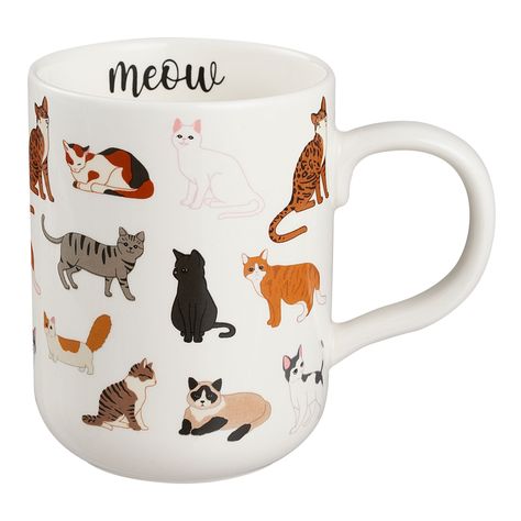 Dishware Sets, Mug Display, Whimsical Cats, Cat Mug, Cat Colors, Stoneware Mugs, Cat Print, White Cat, Mugs Set