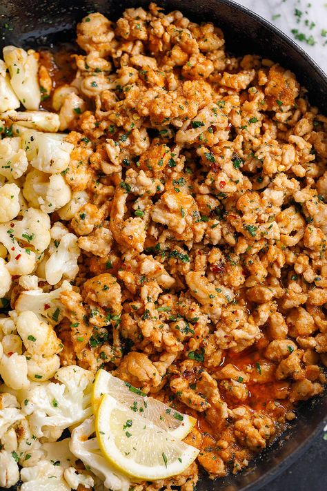 Garlic Butter Turkey with Cauliflower - #turkey #cauliflower #eatwell101 #recipe - A rich and indulgent bowl of comfort with a healthy twist! - #recipe by #eatwell101 Cauliflower And Ground Turkey, Ground Turkey And Cauliflower Recipes, Garlic Butter Turkey, Cauliflower Turkey, Turkey Cauliflower, Cauliflower Skillet, Butter Turkey, Ground Turkey Recipes Easy, Ground Turkey Recipes Healthy