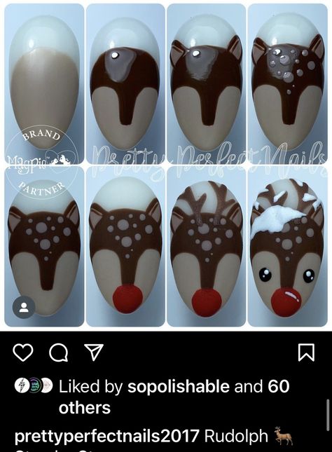 Rudolph Nails, Cute Christmas Nails, Cute Nail Art, Xmas Nails, Art How, Nail Pro, Christmas Designs, Holiday Nails, Nail Trends