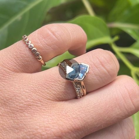 Porter Gulch on Instagram: "The allure of our Carolyn Ring is unparalleled 💎✨ 👇

Our enchanting Carolyn ring showcases an incredibly rare and mesmerizing 1.64-carat grey-blue kite lozenge sapphire that sets it apart from traditional solitaire designs. It’s unlikely you’ll come across another sapphire quite like this one, making the Carolyn ring a true one-of-a-kind treasure.

The Carolyn ring offers a fresh take on the classic solitaire, ideal for those who appreciate both elegance and individuality. Additionally, this versatile ring pairs beautifully with a variety of band styles, including the Arlo, Millie, Kendall, Lane, Eva, Willow, Angelina, Rylie, and Roma.

Sapphire Features:
* A stunning 1.64-carat grey-blue kite lozenge sapphire with exceptional clarity
* Expertly cut to highlig Ethical Jewelry, Grey Blue, Unique Engagement Rings, Brilliant Colors, Solitaire Ring, Exclusive Designs, Blue Sapphire, Blue Grey, Sapphire