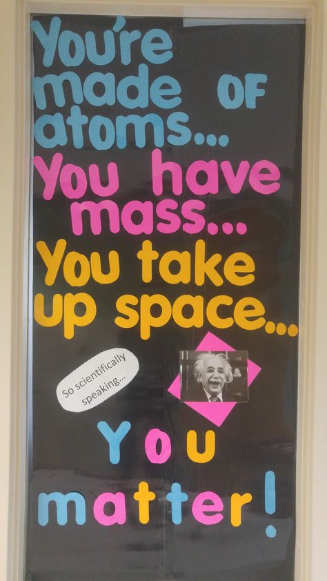 Junior High Classroom Door Ideas, Science Teacher Door Decorations, Science Bulletin Board Ideas High School, Science Door Decorations Classroom, Stem Decorations Classroom, Science Classroom Door, Science Door Decorations, Science Classroom Posters, Classroom Decor Science