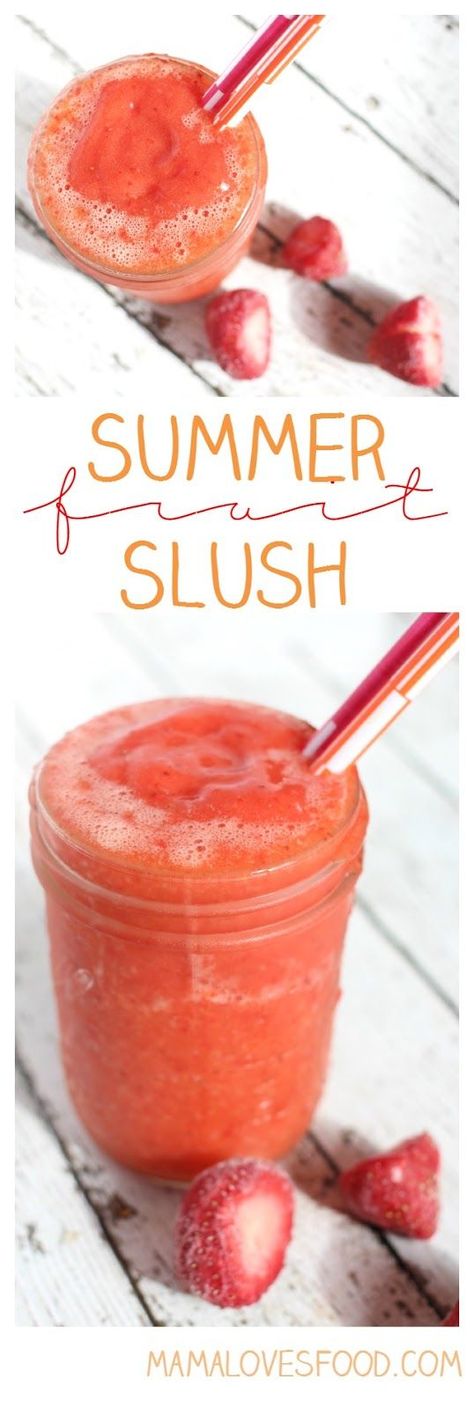 Summer Fruit Slushes - Only TWO Ingredients Alcoholic Slush Recipes, Fruit Slushies, Strawberry Slush, Slush Recipes, Fruit Slush, Fruit Recipe, Slushie Recipe, Strawberry Lime, Recipe Simple