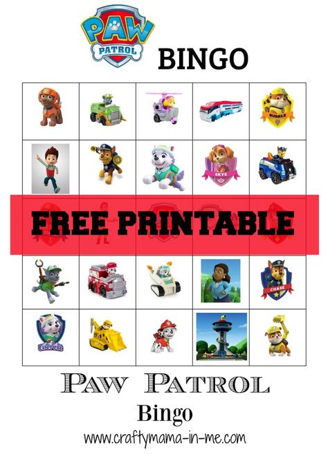 Free Printable Paw Patrol Bingo - Crafty Mama in ME! Paw Patrol Crafts Preschool, Paw Patrol Crafts, Paw Patrol Activities, Paw Patrol Game, Paw Patrol Printables Free, Paw Patrol Party Printables, Free Printable Paw Patrol, Paw Patrol Party Games, Paw Patrol Printable