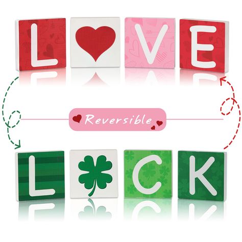 PRICES MAY VARY. 【Valentine St. Patrick's Day Wood Sign】This wooden love/luck reversible block set is perfect to celebrate both Valentine's Day and St Patrick's Day, it’s a great addition for tiered tray and table on holiday 【Reversible Wood Block】Celebrate 2 holidays in one with this reversible wood signs, it's written " Love " on one side and " Luck " on the other side. You can change from Valentine to St. Patrick’s day by just turning them around! 【Product Detail】Set of 4 block(Tiered tray an Reversible Blocks, Mini Crates, Table Farmhouse, Valentine Wreath, Love Signs, Farmhouse Table, Book Decor, Wooden Blocks, Valentine Decorations