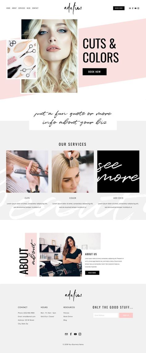 Hands down, my favorite! Salon Website Design #webdesign2018inspiration Hair Salon Website Design, Salon Website Design, Feminine Website Design, Web Design Quotes, Best Website Design, Blond Amsterdam, Webdesign Inspiration, Theme Template, Design Websites