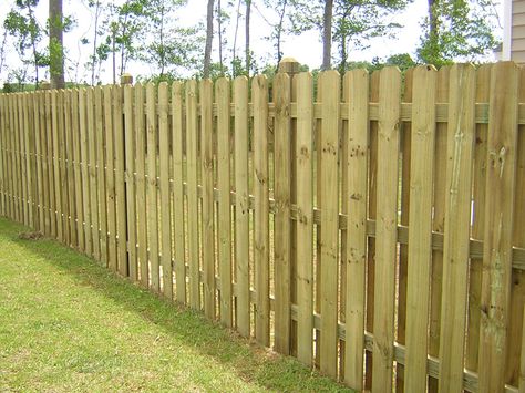 dog ear fence panels | Board On Board Simple Estate Fence (posts exposed) Wood Fence Panels, Stockade Fence, Dog Ear Fence, Fence Construction, Picket Fence Panels, Privacy Fence Panels, Fence Picket, Wood Privacy Fence, Garden Rock Border