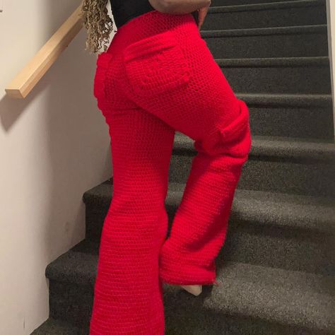 Red Cargo Pants for Valentine’s month is a Yes? Or a Yes? ♥️ #nayspace #crochet #cargopants #fiberartist #valentines #giftideas Crochet Cargo Pants, Red Cargo Pants, Crochet Outfit, Trousers Pattern, Crochet Bottoms, Crochet Idea, Crochet Pants, Crochet Clothing And Accessories, Crochet Clothing