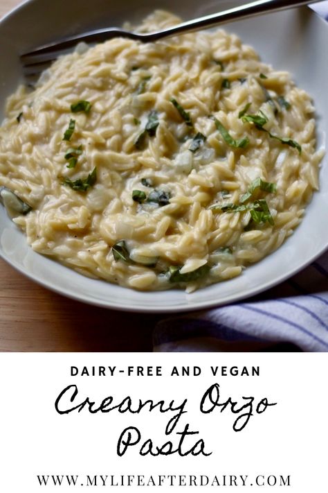 Dairy Free Casseroles Dinners, Gluten Free Dairy Free Greek Recipes, Orzo Dairy Free, Orzo Recipes Dairy Free, Gluten Free Orzo Recipes, Dairy Free Orzo, Dairy Free Orzo Recipes, Creamy Garlic Orzo, Df Dinner