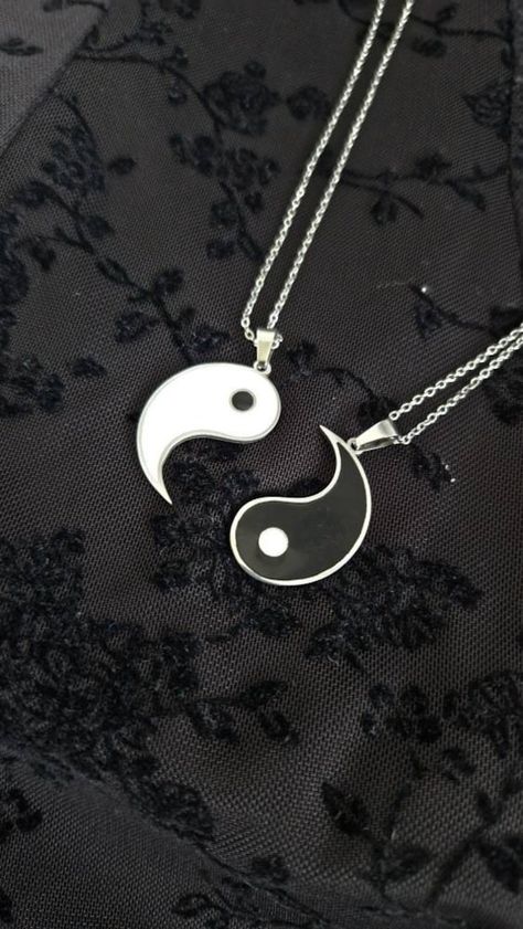 Set of yin yang necklaces also available to buy separately. Silver plated chain measuring 16 inches with enamel charm. Message us if you want a different length of chain x Ying And Yang Necklace, Yin And Yang Jewelry, Connecting Necklaces, Yin Yang Necklace Couple, Jing Jang, Twins Necklace, Yin Yang Necklace, Best Friend Bracelets, Crazy Women