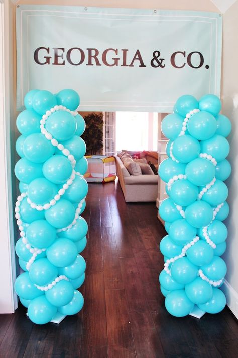 Kara's Party Ideas Breakfast at Tiffany's Birthday Party | Kara's Party Ideas Tiffany Theme Party, Breakfast At Tiffanys Party Ideas, Tiffany Themed Bridal Shower, Tiffany Birthday Party, Tiffany Birthday, Tiffany Baby Showers, Tiffany Theme, Tiffany Bridal Shower, Tiffany's Bridal