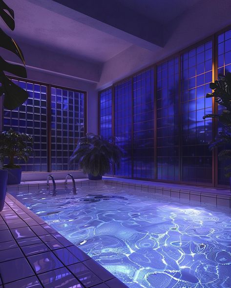 Vintage Indoor Pool, 1980s Wallpaper, 80s Pool, 1980 House, 80’s Decor, Penthouse Aesthetic, 80s Interior Design, Penthouse View, City View Apartment