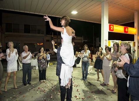 Gas station wedding. Fancy. Wedding Fancy, Places To Get Married, Strange Places, Year Of Dates, Gas Station, Dressed Down, Fancy Dress, Got Married, Getting Married