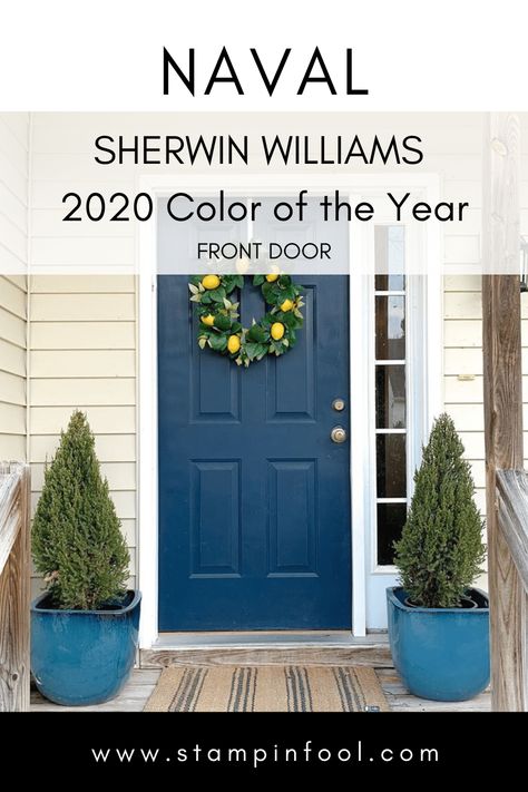 Sherwin Williams Naval Front Door Navy Front Door Colors, Naval Sherwin Williams, Sherwin Williams Naval, Navy Front Door, Bold Front Door, Exterior Door Colors, Front Door Interior, Traditional Front Doors, Front Door Paint Colors