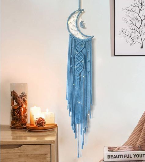 PRICES MAY VARY. Cute Bedroom decor：Do you or your family who it hard to sleep because of bad dreams? A dream catcher will be a great gift for yourself and your family. It brings a sense of peace and relaxes hyperactive minds. Hanging dream catchers in their room for a good night's sleep and having beautiful dreams. Dream Catcher Wall Decor: Macrame Moon Dream Catchers weaving by skilled old craftsman, very cute and well made. Macrame dream catcher is made from Macrame Cord Rope. Dream Catcher M Mom Room, Moon Dream Catcher, Macrame Dreamcatcher, Wellness Room, Blue Dream Catcher, Moon Dreamcatcher, Girls Room Wall Decor, Macrame Dream Catcher, Bedroom Decor For Teen Girls