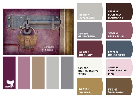 ColorSnap by Sherwin-Williams – Kelly Z. Burgundy Bedroom, Burgundy Color Scheme, Burgundy Colour Palette, Burgundy Living Room, Bedroom Colour Palette, Purple Color Palettes, Paint Color Palettes, Grey Color Palette, Grey Color Scheme