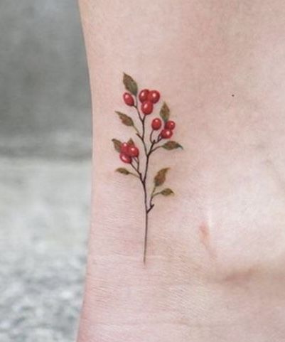 Winter Berry Tattoo, Winterberry Tattoo, Green And Red Tattoo, Holly Tree Tattoo, Cranberry Tattoo, Holly Berry Tattoo, Holly Flower Tattoo, Mistletoe Tattoo, Holly Tattoo