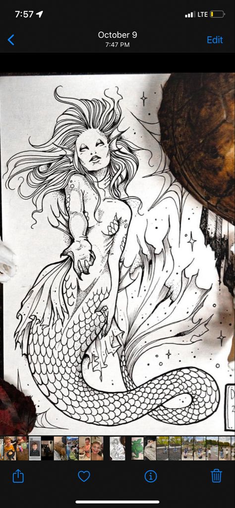 Siren Sketch Tattoo, Mermaid Theme Tattoo Sleeve, Siren Leg Sleeve Tattoo, Siren Song Art, Siren Tattoo Ideas For Women, Siren Pinup Tattoo, Creepy Mermaid Drawing, Aries Mermaid Tattoo, Siren Eyes Tattoo