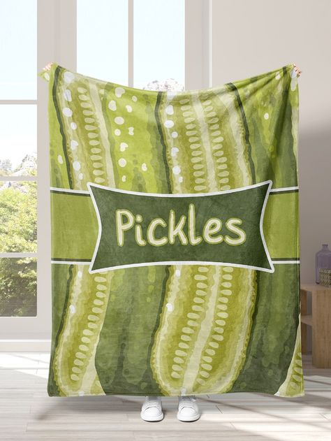 1pc Pickle & Letter Graphic Blanket, Modern Fabric Soft & Warm Blanket For Living Room & Bedroom, All Season Beautiful Summer Wallpaper, Sofa Bed Office, Comfort Blanket, Warm Blanket, Nap Blanket, Cozy Throw Blanket, Pink Houses, Warm Blankets, Print Blanket