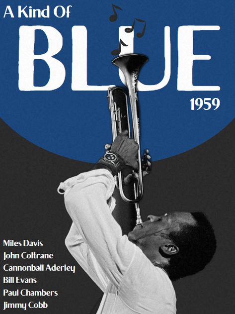 Miles Davis 'A Kind Of Blue' graphic retro poster. #jazz #graphic #graphicdesign #music #retro #vintage #poster Blues Posters Music, Jazz Concert Poster Design, Blue Jazz Aesthetic, Jazz Flyer Design, Jazz Band Poster, Jazz Graphic Design Poster, Classic Music Poster Design, Jazz Poster Design Vintage, Jazz Music Poster