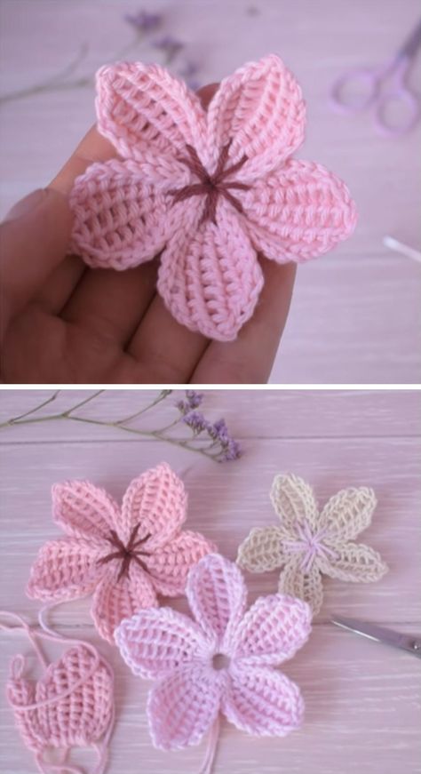 Crochet Sakura Crochet Flower Headbands, Crochet Rose Pattern, Crochet Butterfly Pattern, Crochet Flowers Easy, National Emblem, Crochet Flowers Free Pattern, Yarn Flowers, Crochet Hair Accessories, Crochet Plant