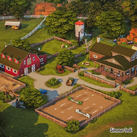 Heartland Ranch House Layout, Sims 4 Vegetable Garden, Outdoor Horse Stalls, Horse Ranch Layout, Horse Ranches, Celebrity House, Sims 4 Houses Layout, Heartland Ranch, Farm Layout