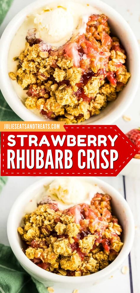 Looking for the best Easter dessert idea? This Homemade Strawberry Rhubarb Crisp has fresh strawberries and rhubarb topped with a crunchy streusel topping! Pin this delicious Spring treat recipe! Strawberry Rhubarb Crisp Recipe, Desserts Spring, Rhubarb Crisp Recipe, Rhubarb Recipes Crisp, Tart Fruit, Strawberry Rhubarb Crumble, Crisp Topping, Spring Produce, Crunch Recipe