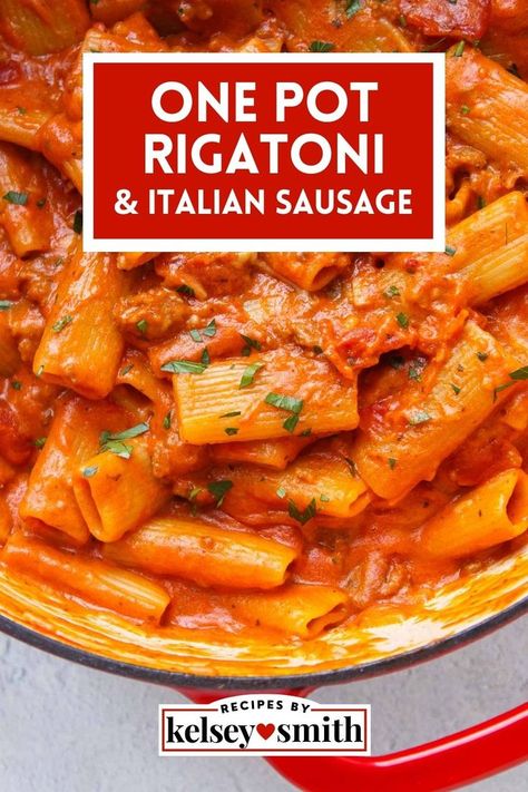 Creamy One Pot Rigatoni Pasta With Tomato Paste, Pasta With Diced Tomatoes, Sausage Tomato Sauce, Rigatoni Pasta Recipes, Italian Sausage Spaghetti, Recipe Using Tomatoes, Sausage Pasta Sauce, Rigatoni Recipe, Creamy Sausage Pasta