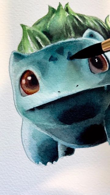 Bulbasaur Watercolor, Bulbasaur Painting, Pokemon Ideas, Pokemon Painting, Basic Watercolor, Pokemon Sketch, Instagram Painting, Watercolor Flower Art, Pokemon Drawings