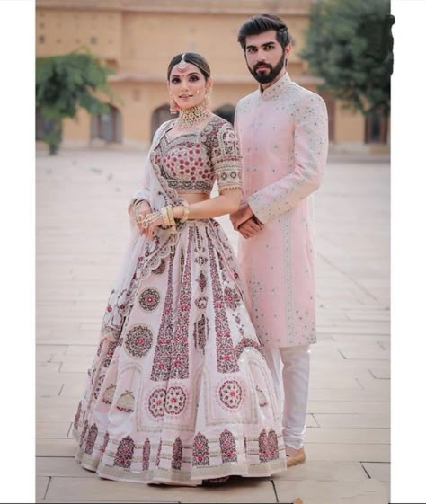 Couple Dress Matching, Engagement Couple Dress, Wedding Matching Outfits, Indian Outfits Modern, Indian Wedding Clothes For Men, Lehenga Anarkali, Indian Wedding Dresses, Latest Bridal Lehenga, Couple Wedding Dress