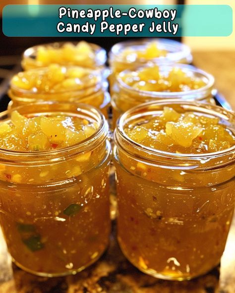 Pineapple Pepper Jelly Recipe, Pineapple Pepper Jelly, Cowboy Candy Recipe, Pepper Jelly Recipe, Recipe With Pineapple, Cowboy Candy, Pepper Jelly Recipes, Zucchini Fritters Recipe, Jelly Recipe