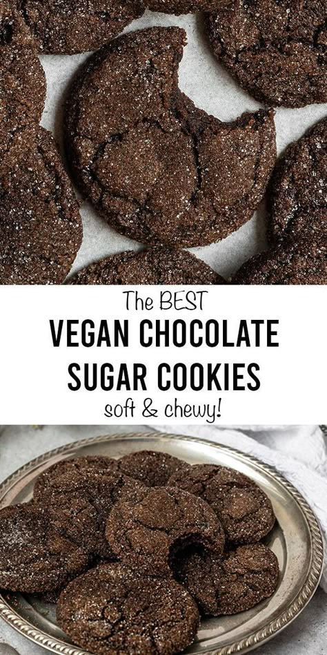 Vegan Dark Chocolate Cookies, Vegan Chocolate Sugar Cookies, Vegan Cocoa Powder Recipes, Gf Vegan Cookies, Dairy Free Chocolate Cookies, Sugar Cookies Soft, Vegan Chocolate Cookies, Soft Chewy Cookies, Chocolate Cookie Recipe