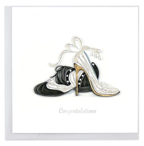 Love Cards For Him, First Dance Wedding, Wedding Artwork, Married Gift, New Couple, White Shoe, Quilling Techniques, Paper Quilling Designs, Black Shoe