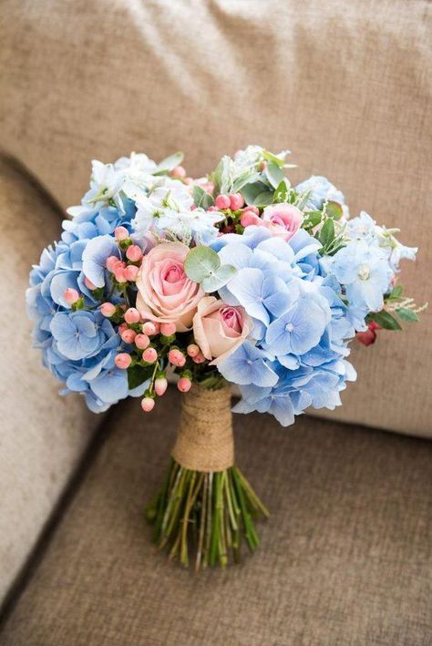 Prom Bouquet, Bridal Bouquet Blue, Blue Hydrangea Flowers, Wedding Color Combos, Beautiful Bridal Bouquet, Blue Wedding Flowers, Prom Flowers, Summer Wedding Colors, Fall Wedding Colors