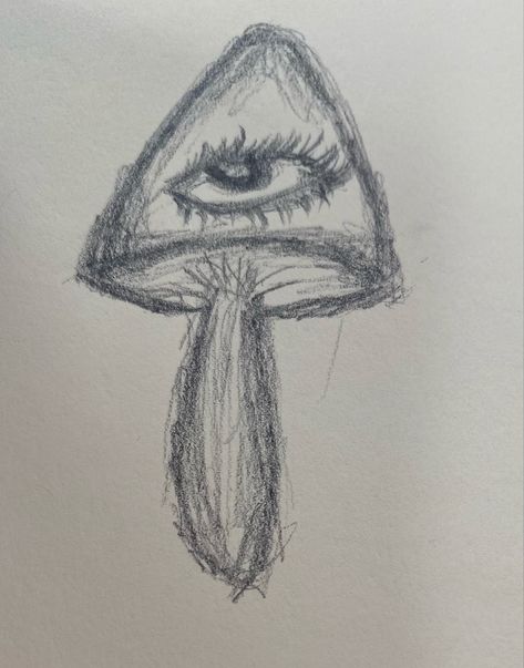 Magic / mushroom / third eye / drawing / wide awake / drawing ideas Surrealism Easy Drawing, High Drawings Trippy, Easy Trippy Things To Draw Step By Step, Mushroom With Eyes Drawing, Mushroom Sketch Simple, Trippy Drawing Ideas Easy Pencil, Magic Mushroom Drawing, Third Eye Drawing, Eye Mushroom