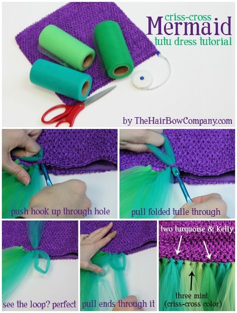 Mermaid Tutu Dress | Criss-Cross Tutorial & Supplies Diy Tulle Tutu, Tutu Dress Tutorial, Mermaid Tutu Dress, Diy Tutu Dress, Diy Tutus, Robe Diy, Tutu Tutorial, Mermaid Tutu, Diy Tulle