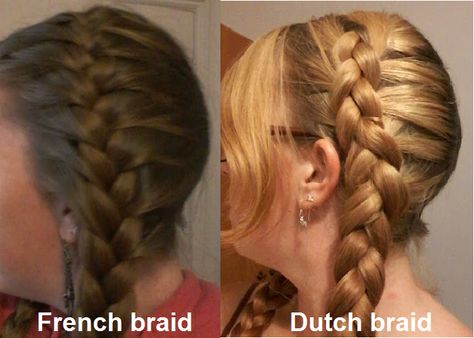 Dutch plait vs French plait. Use a Dutch plait to make your braid stand out on your head more. This is achieved by plaiting the outside strand under the middle strand instead of over it as normal. Dutch Braids Short Hair, Dutch Plait, Reverse French Braids, Dutch Pigtail Braids, Dutch Braid Updo, Dutch Braid Ponytail, Crown Braid Updo, French Plait, Braided Crown Hairstyles